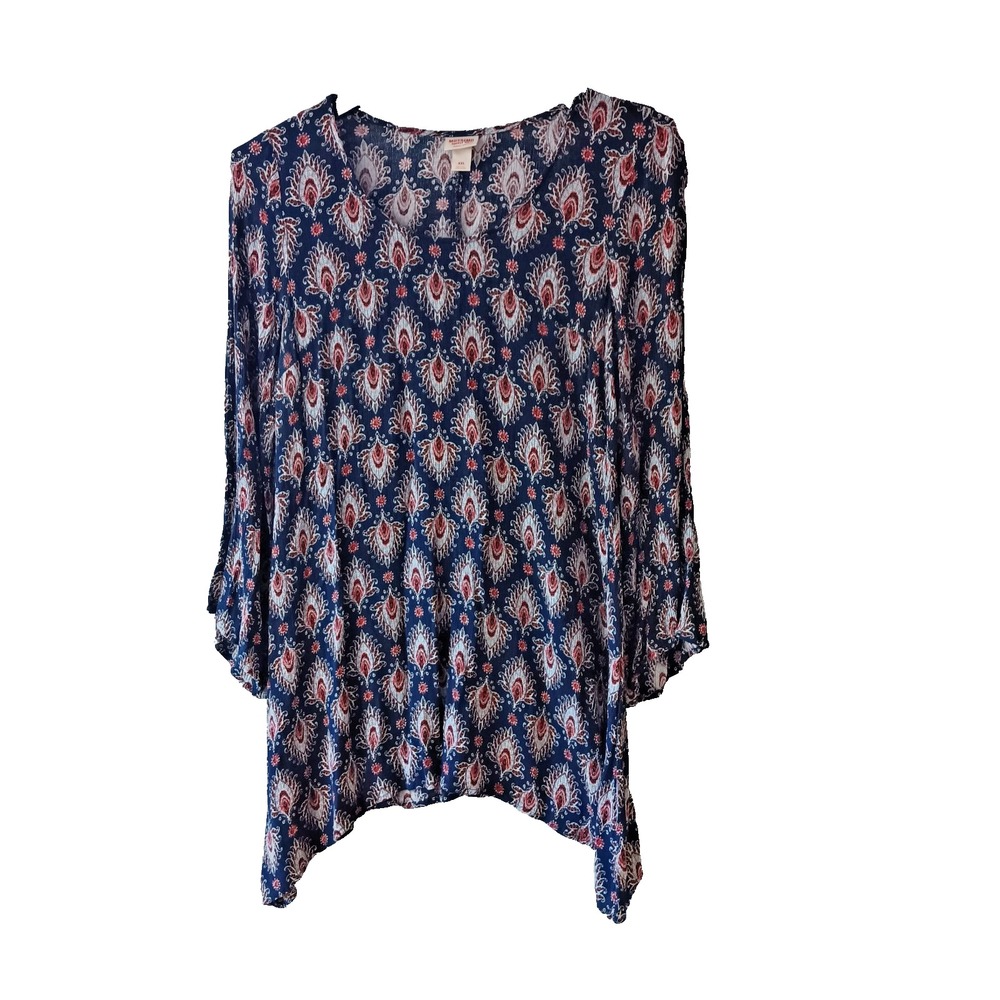 Mossimo‎ Supply Co Sharkbite Tunic Bell Sleeve XXL Navy Red Bohemian Paisley Top